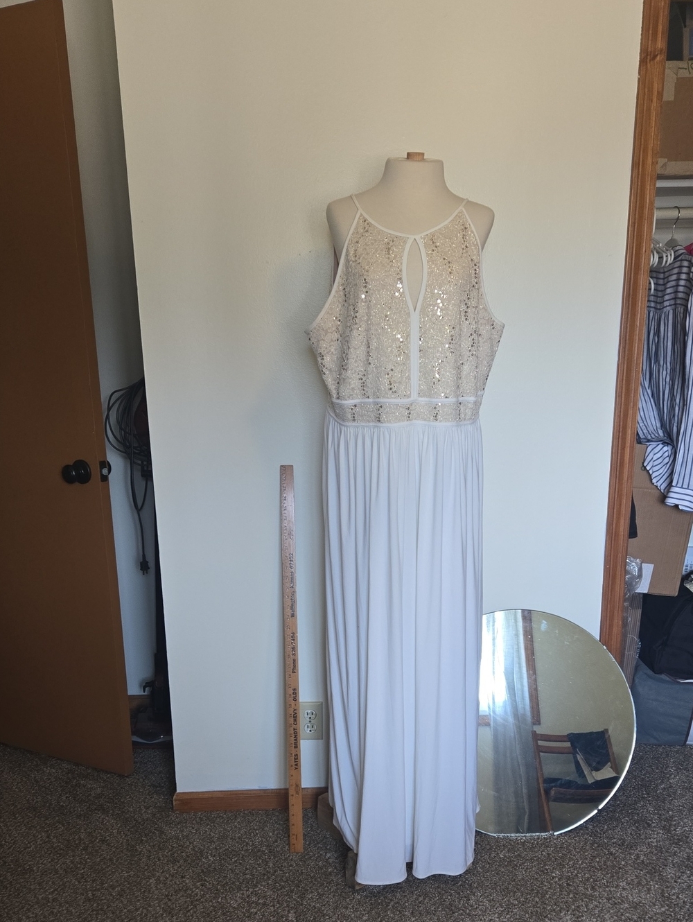 Ivory Sequin Halter Maxi Gown